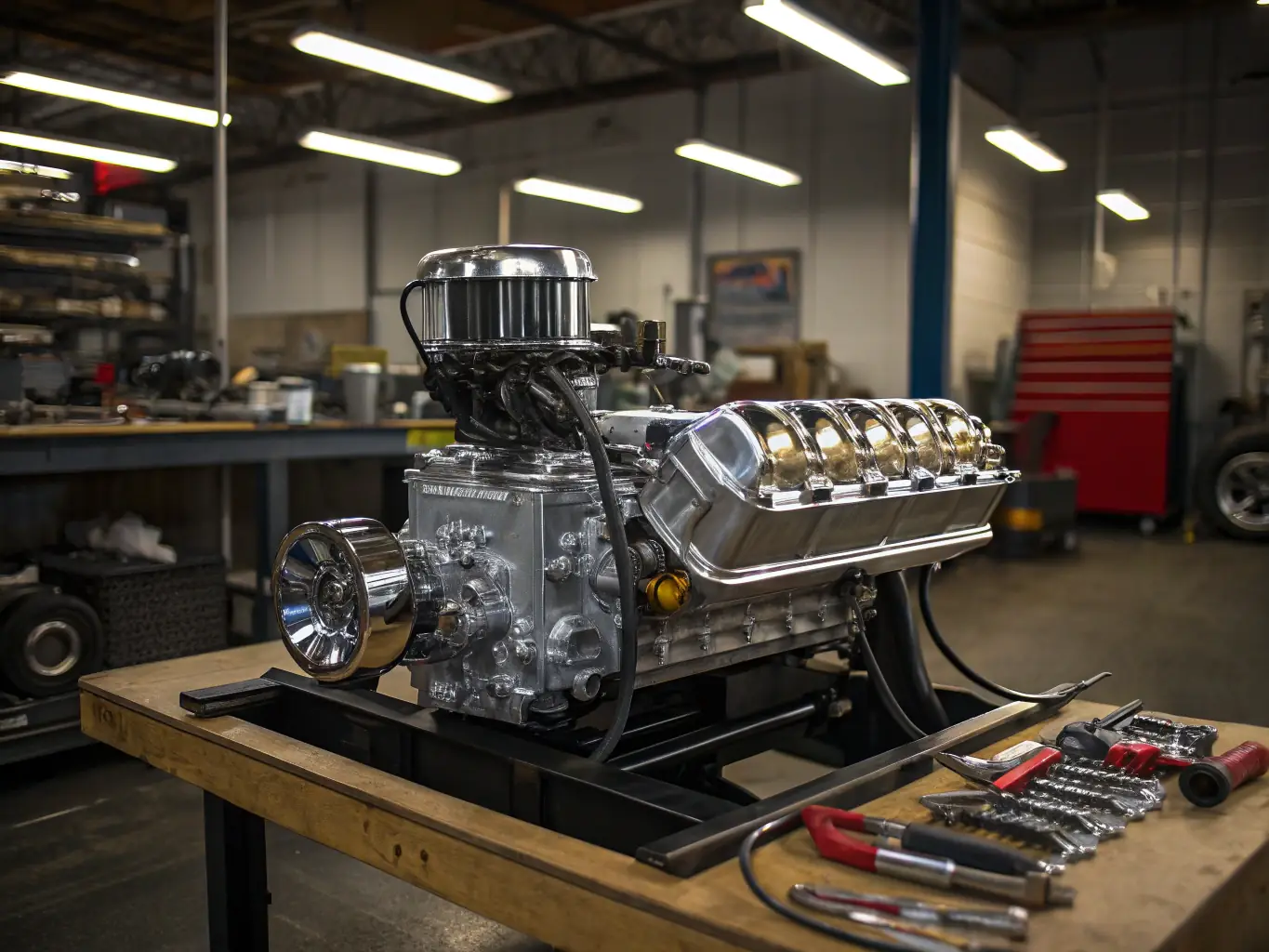 An image of a vintage marine engine being carefully restored and modernized by our technicians, showcasing the blend of old and new in engine overhauls.