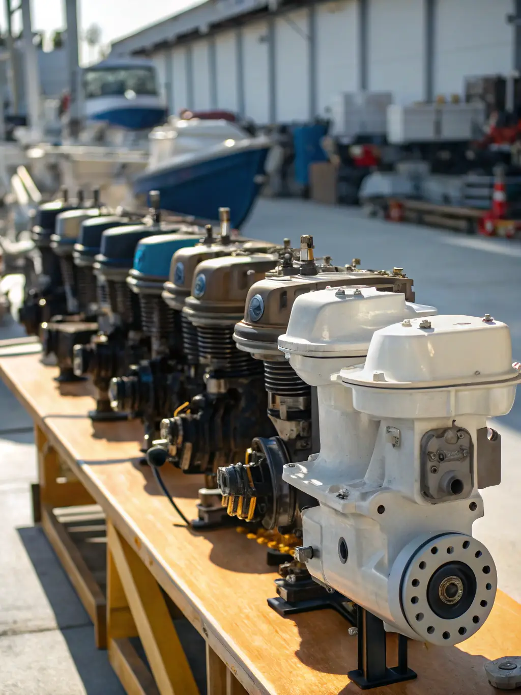 An image of a vintage marine engine being carefully disassembled and inspected during an engine overhaul process.