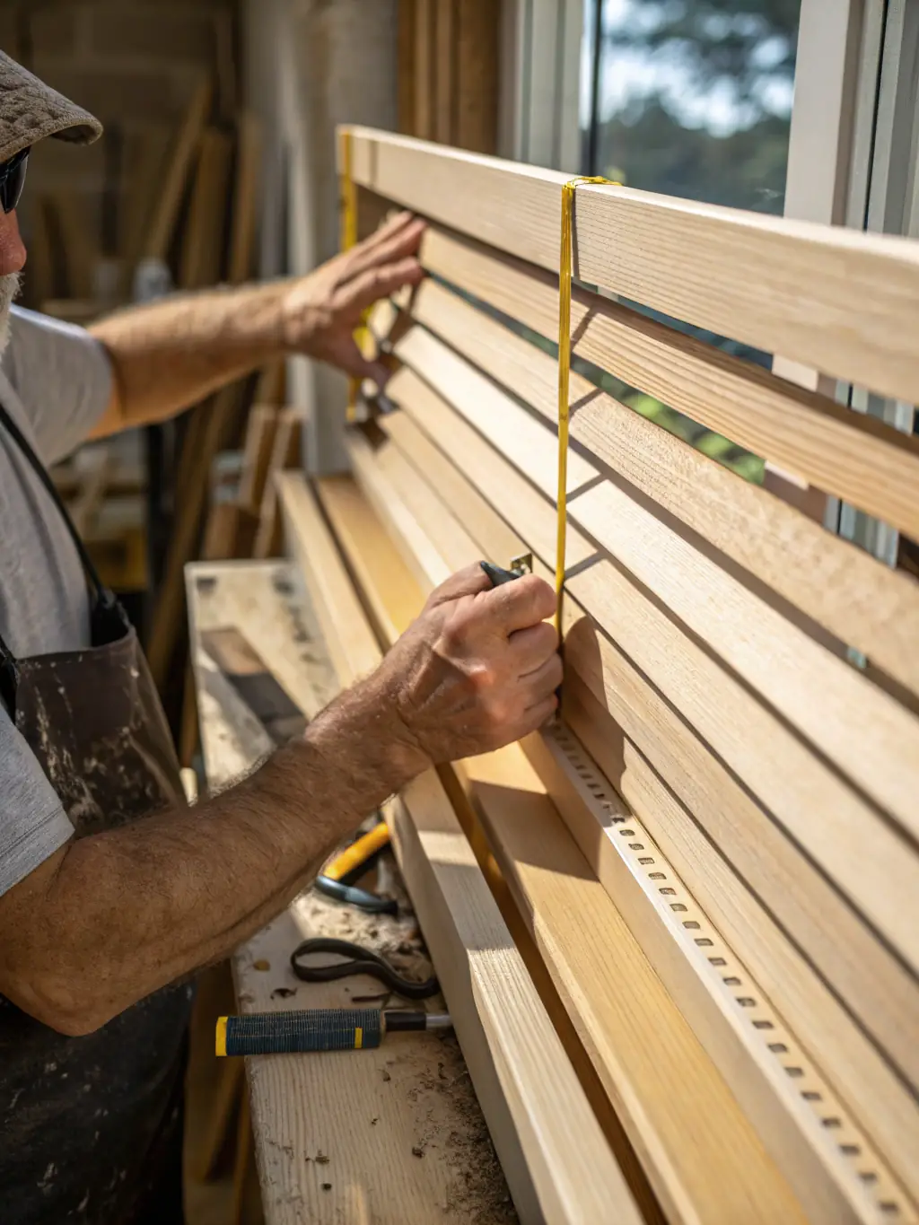 A close-up shot of a craftsman's hands meticulously repairing a wooden hull of a narrowboat, showcasing the attention to detail in hull restoration.